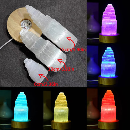 Selenite Crystal Tower Lamp with LED Base