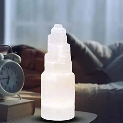 Selenite Crystal Tower Lamp with LED Base
