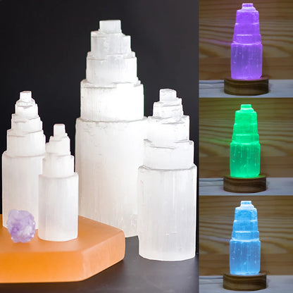 Selenite Crystal Tower Lamp with LED Base