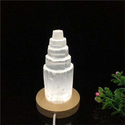 Selenite Crystal Tower Lamp with LED Base