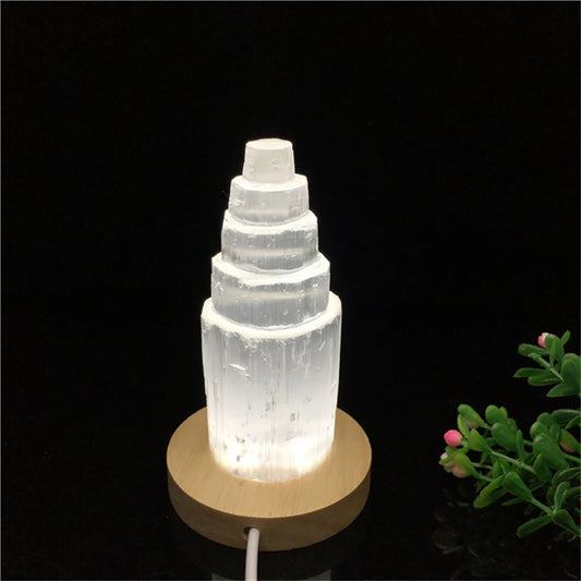 Selenite Crystal Tower Lamp with LED Base